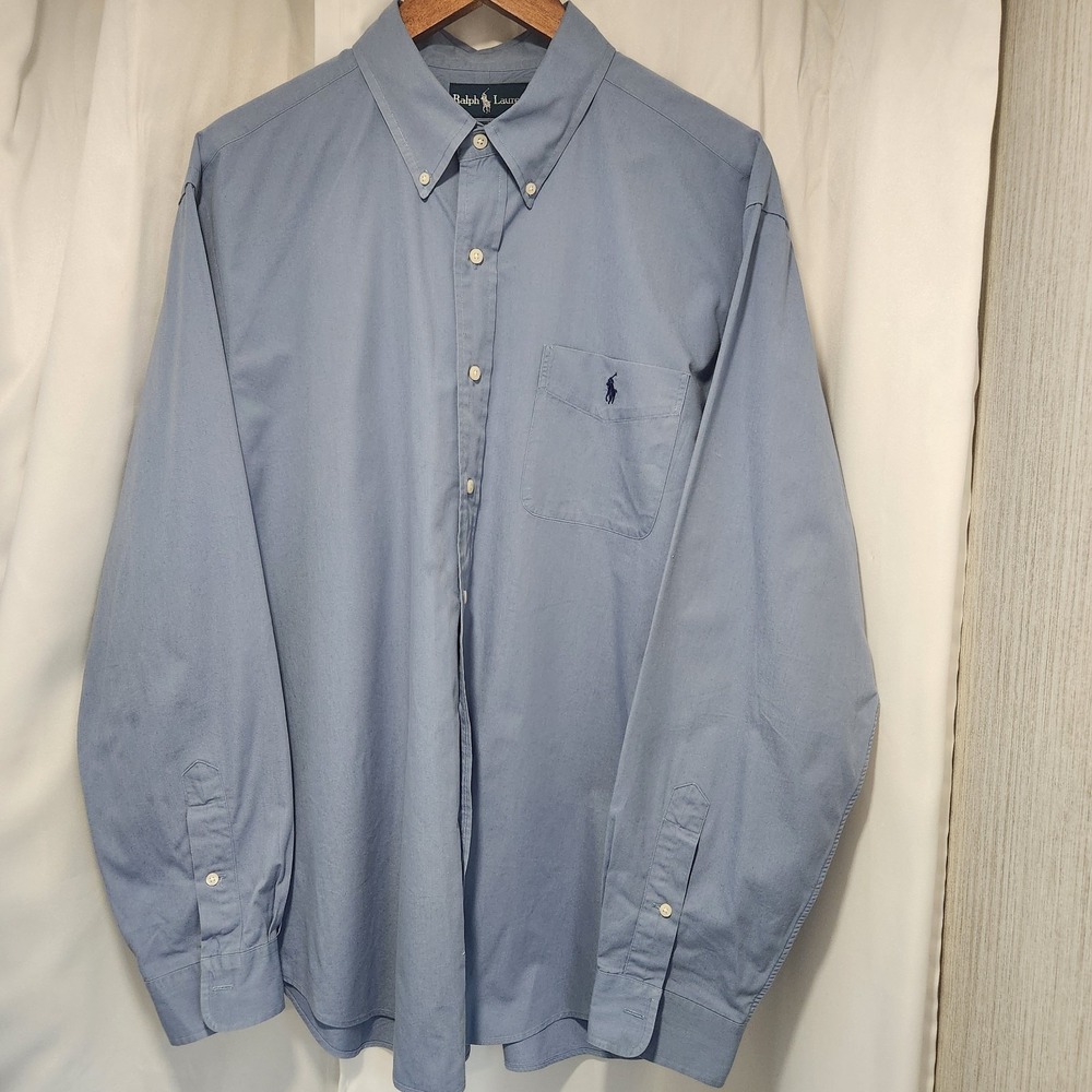 Ralph Lauren Button Down Shirt Mens XL  Blue Long Sleeve‎ Navy Pony Preppy
